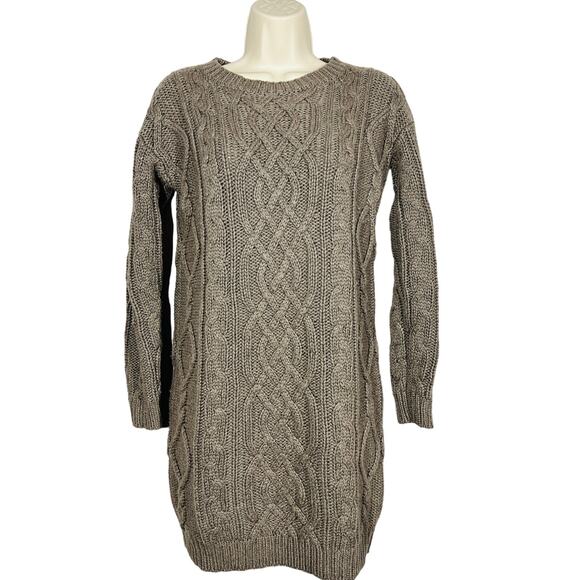 Moda International Y2K Cable Knit Wool BLend Sweater Dress Knee Length Olive- XS - Picture 1 of 6